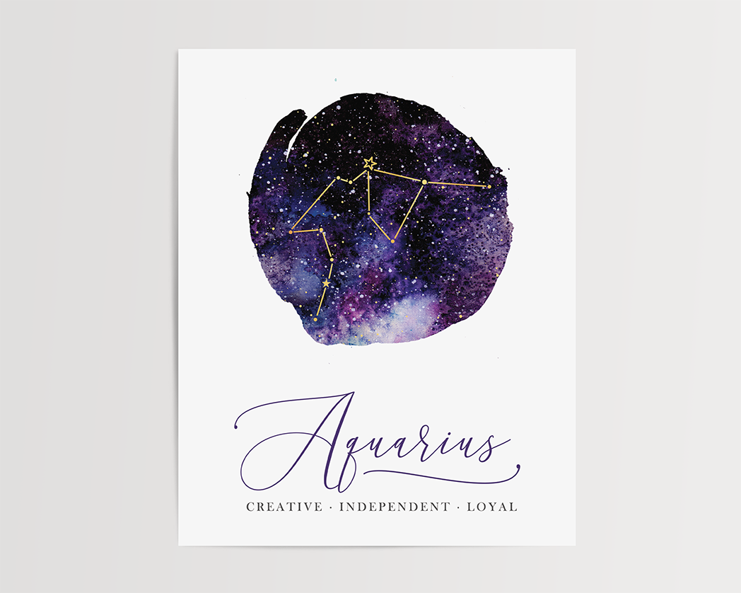 Photo of the Astrology Sign Art Print for Aquarius by Lucky Dog Design Co.