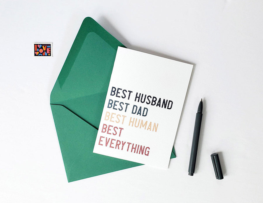 Photo of the Best Husband. Best Dad. Best Human. Best Everything. Father's Day Card by Lucky Dog Design Co.