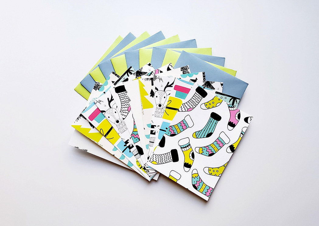 Photo of the Bright Festivities Illustrated Mini Greeting Card Pack by Lucky Dog Design Co.