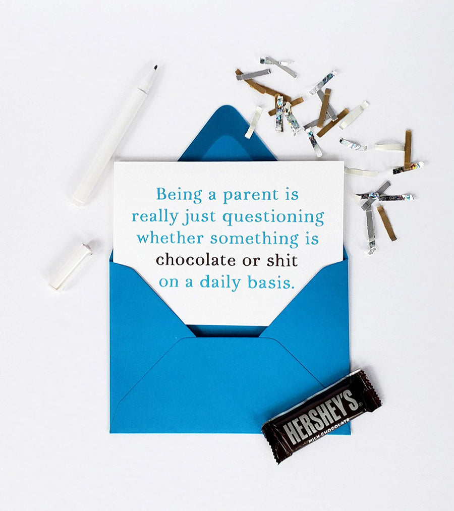 Photo of the Chocolate or Shit? New Baby Card by Lucky Dog Design Co.