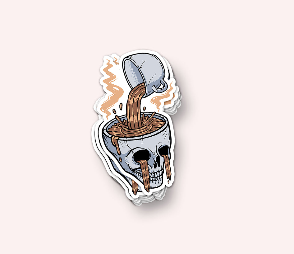 Photo of the Coffee Skull from the Adventures + Skulls Vinyl Stickers collection by Lucky Dog Design Co.