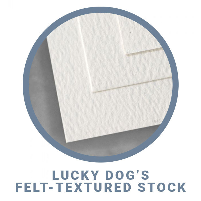 Close-up photo of Lucky Dog's felt-textures stock paper for greeting cards.