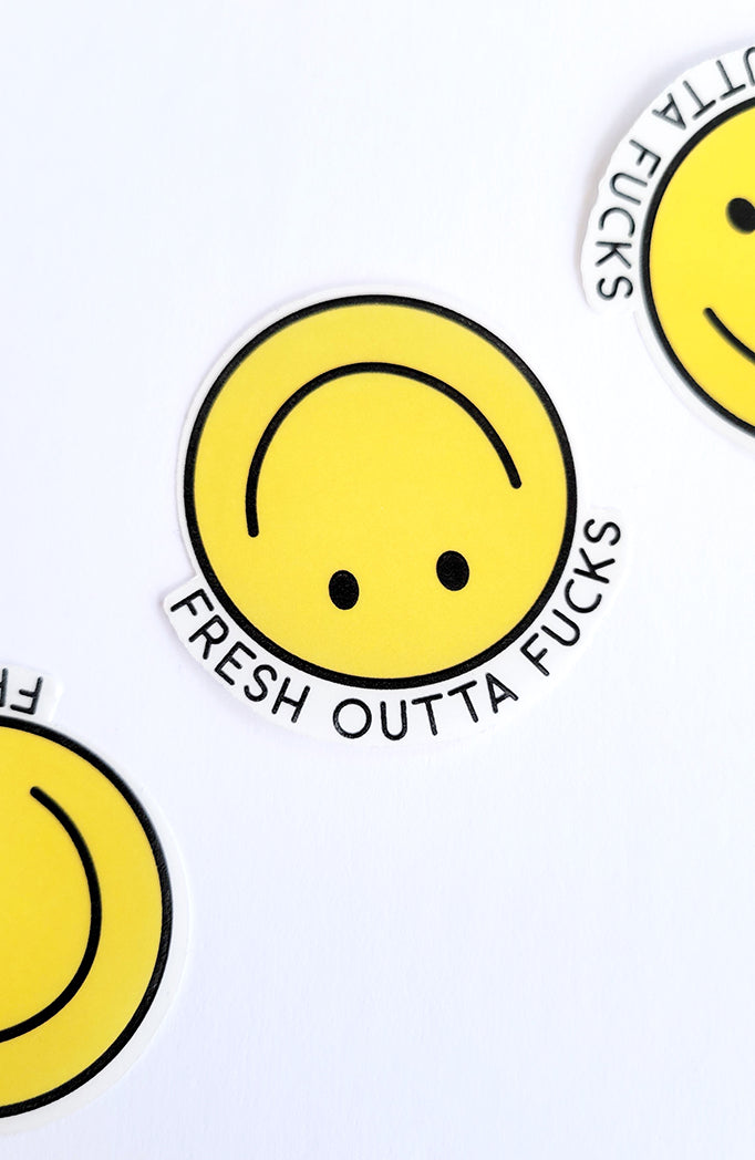 Photo of the Fresh Outta Fucks Clear Vinyl Sticker by Lucky Dog Design Co.