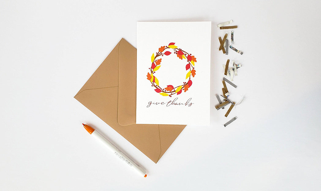 Photo of the Give Thanks Wreath Thank You Card by Lucky Dog Design Co.
