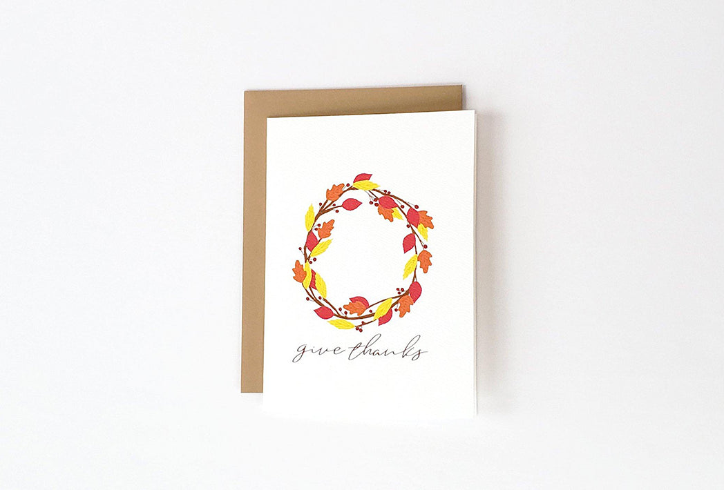 Photo of the Give Thanks Wreath Thank You Card by Lucky Dog Design Co.