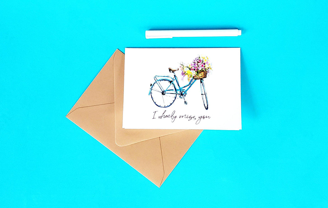 Photo of the I Wheely Miss You Greeting Card by Lucky Dog Design Co.