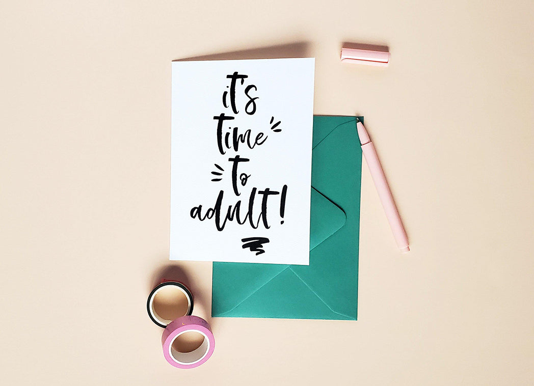 Photo of the It's Time to Adult! Graduation Card by Lucky Dog Design Co.