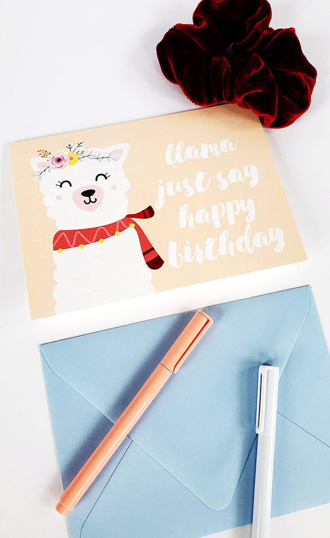 Photo of the Llama Just Say Happy Birthday Card by Lucky Dog Design Co.