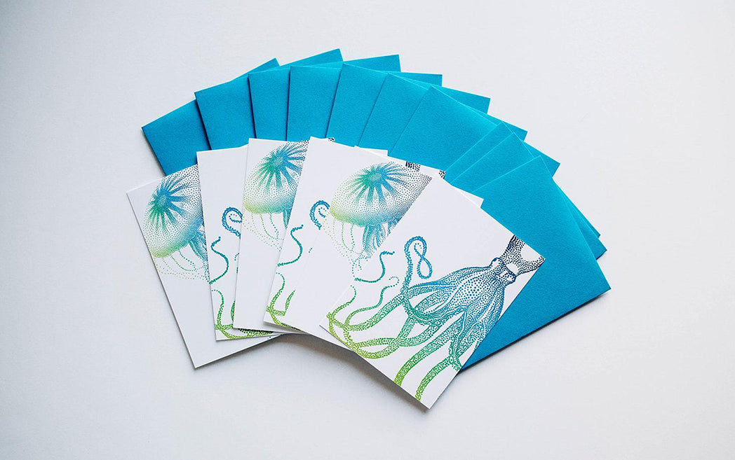 Photo of the Sea Life Illustrated Mini Greeting Card Pack by Lucky Dog Design Co.
