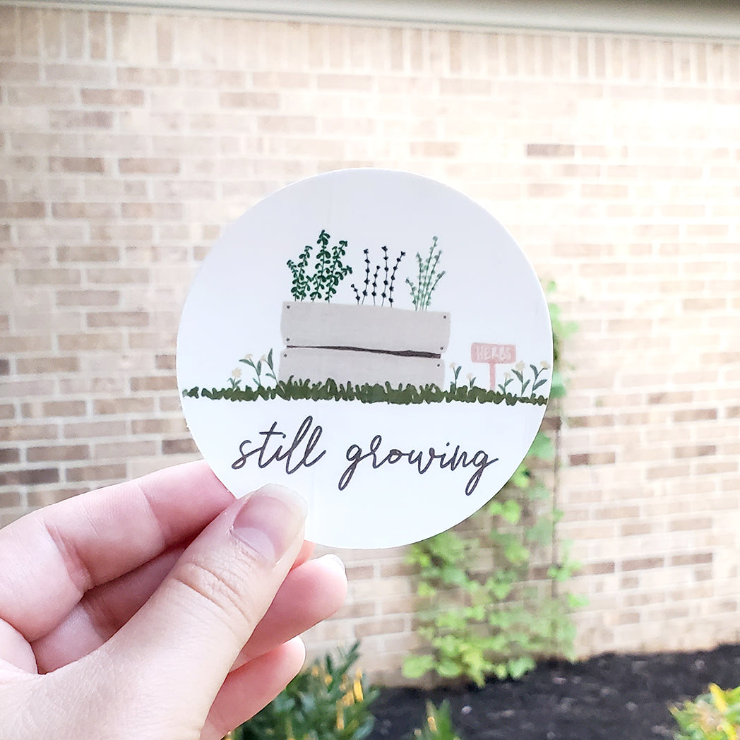 Photo of the Still Growing Vinyl Sticker by Lucky Dog Design Co.