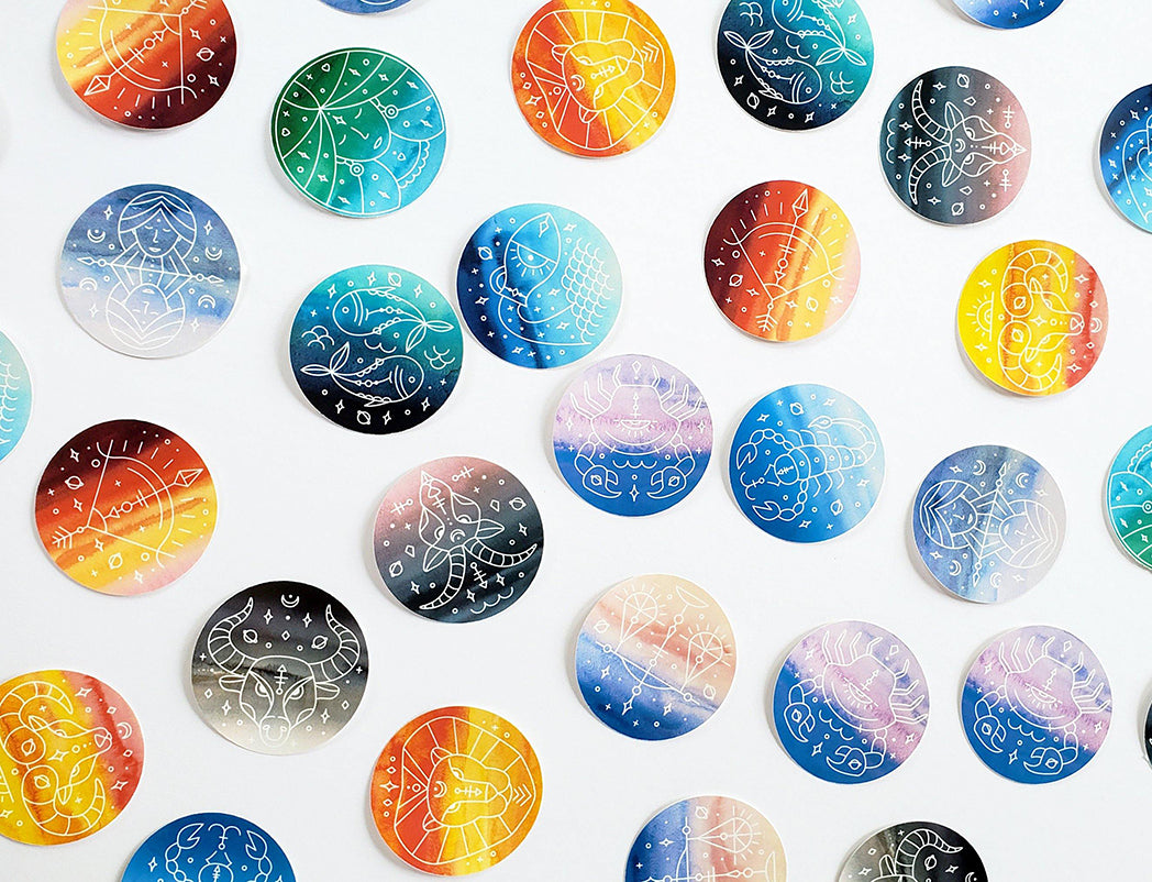 Photo of the Watercolor Horoscope Vinyl Stickers by Lucky Dog Design Co.
