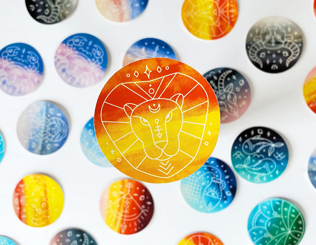 Photo of the Leo Watercolor Horoscope Vinyl Sticker by Lucky Dog Design Co.