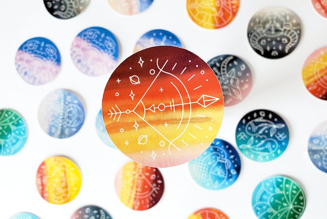 Photo of the Sagittarius Watercolor Horoscope Vinyl Sticker by Lucky Dog Design Co.
