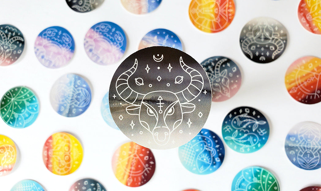 Photo of the Taurus Watercolor Horoscope Vinyl Sticker by Lucky Dog Design Co.