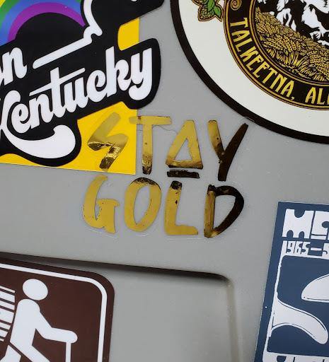 Photo of the Stay Gold Gold Foiled Sticker by Lucky Dog Design Co.